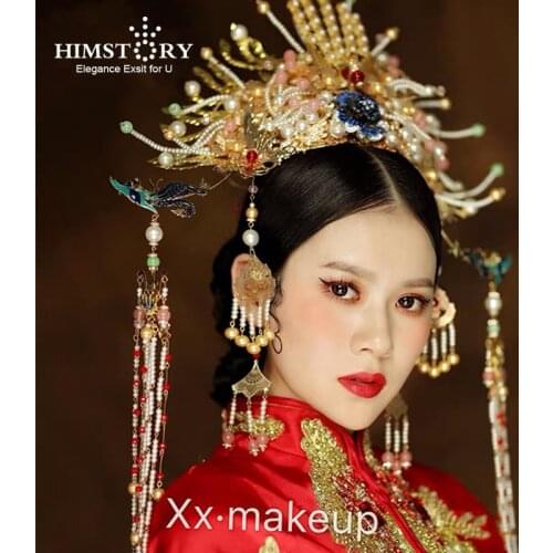 HIMSTORY Gorgeous Retro Chinese Phoenix Coronet Hairwear Exaggerated Peacock Stage Queen Bridal Headdress Wedding Hair Accessory