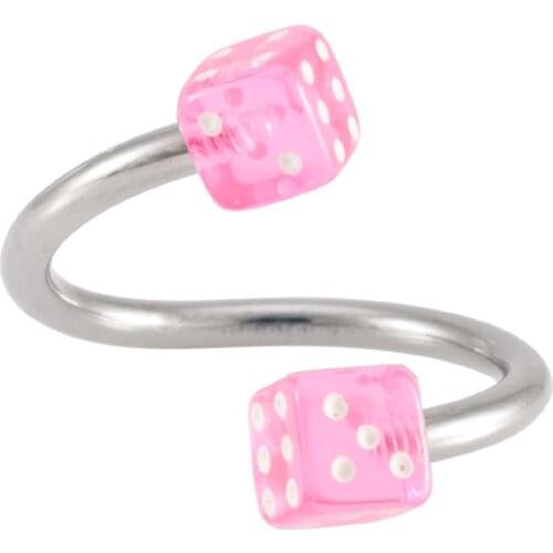2 Pieces 16G Stainless Steel Spiral Twisted Rings Acrylic Dice Lip ear ring s Labret Body Piercing Jewelry