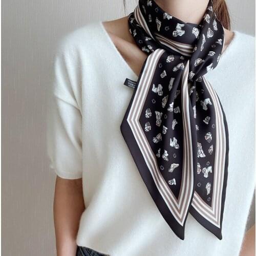 Ribbon Small Scarves Womens 2021 Spring Korean New Satin Printing Double Layer Small Scarf Decorative Headband