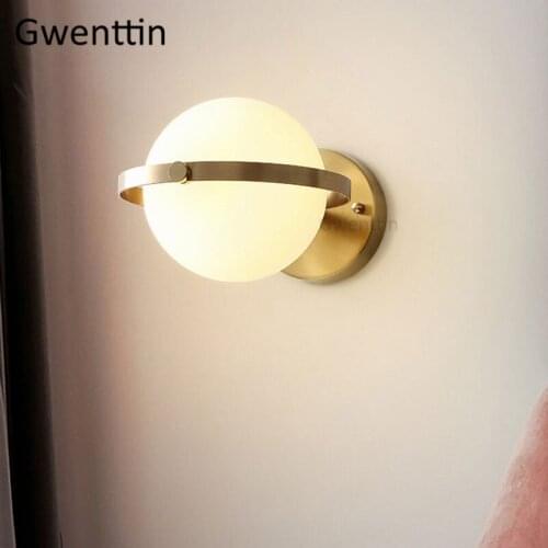 Copper Gold Wall Lamps Nordic Glass Ball Wall Sconce Light Fixtures Led Mirror Lights for Bathroom Bedroom Lamp Home Loft Decor