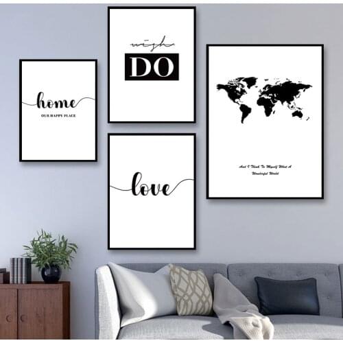 Minimalist Black White Love Quote Canvas Painting Poster Print World Map Art Wall Pictures Home Decor Living Room Bedroom