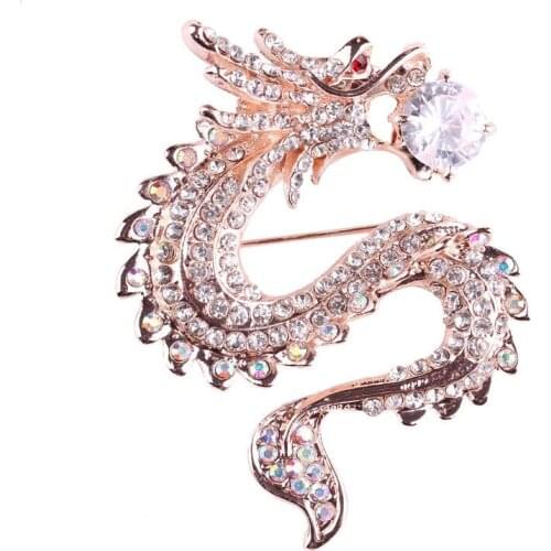 High-End Fashion Brooch Rose Gold Zircon Imitation Pearl Creative Chinese Dragon Zodiac Brooch Brooch Jewelry Gift