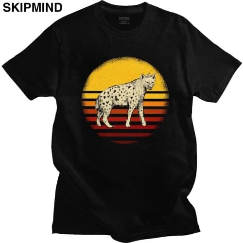 Trendy Mens Safari African Animal Hyena T Shirt Short Sleeve Cotton Tee Top Vintage Sunset Wildlife Lover Furry Animal T-shirt