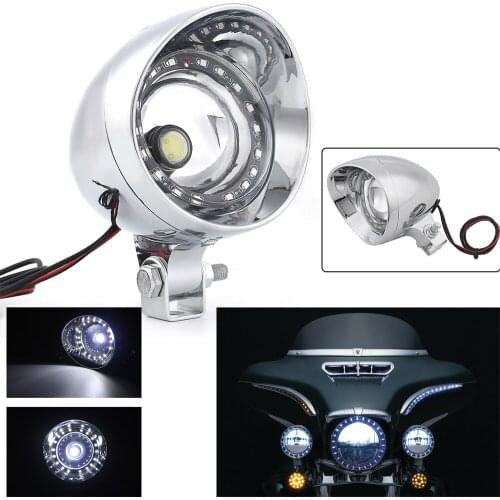Motorcycle Chrome LED Fog Light For Harley Passing Spot Fog Lamp Angel Eyes Ring For Honda Shadow ATV UTV Car Vehicle Universal