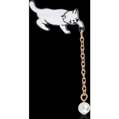 Anime Fashion Personality Kitten Pearl Brooch Cartoon Enamel Pins Broches for Men Women Badge Pines Brooches Jewelry Accessories
