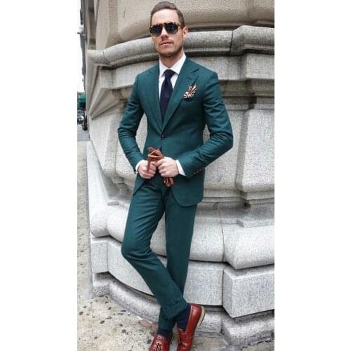 2017 Latest Coat Pant Designs Green Men Suit Prom Tuxedo Slim Fit Skinny 3 Piece Suits Custom Groom Party Blazer Terno Masculino