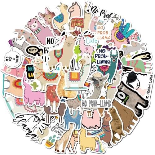 50PCS Cute Alpaca Lama Animal Stickers Decal for Scrapbook Stationery Laptop Phone Guitar PS4 Suitcase Girl Cartoon Sticker