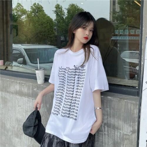 Summer 2021 new wild loose letter printed t-shirt female round neck fashion niche high-end trendy cool