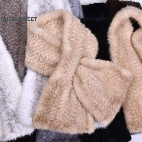 New Style Mink Fur Scarves High Quality Real Fur Wraps Super Luxury Winter Warm Fur Mufflers Hand Knitted Girls Love