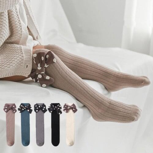 Solid Color Dot Bowknot Baby Sock Autumn Winter Warm Knee High Newborn Girl Sock Princess Soft Cotton Long Infant Toddler Sock