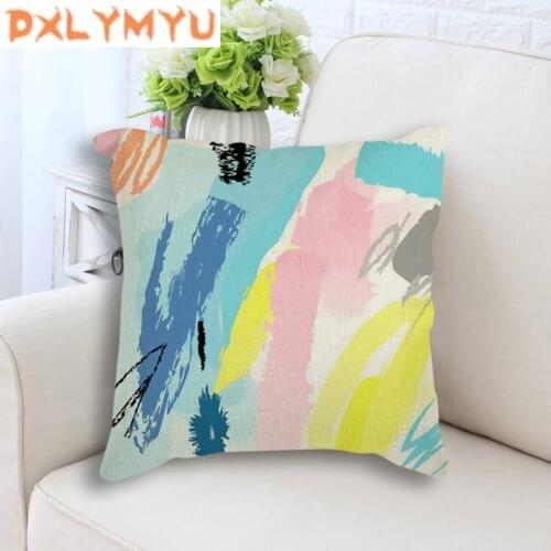 Solid Sofa Cushion Cover Watercolor Color Blocks Art Abstract Prints Linen Cushion Decorative Throw Pillow Case Cover for Seat