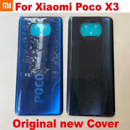 Original Housing Door Battery Back Cover with Adhesive For Xiaomi Poco X3 MZB07Z1IN Rear Case Chassis Phone Lid Shell Parts