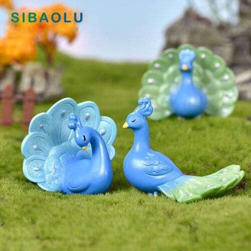 Peacock Bird Resin Peafowl Animal Model Figurine Micro Landscape Home Decor Miniature Fairy Garden Decoration Accessories Modern