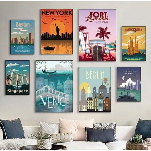 Landscape Art Canvas Painting Wall Pictures Home Decor Nordic Vintage Travel Cities Poster New York Netherlands Amsterdam London