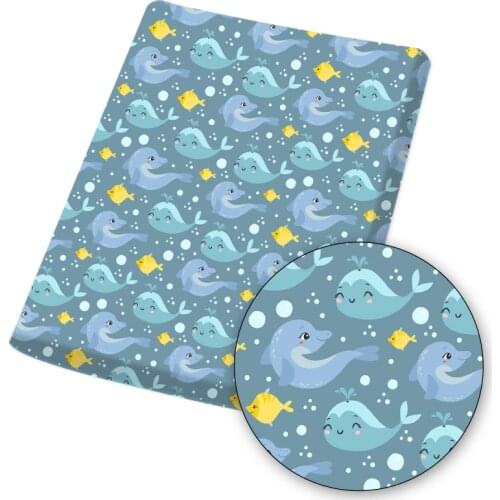 Polyester Cotton Fabric for Sewing Cartoon Whale Printed Cloth Sheets Handmade Masks Material Designer Fabric for Dress