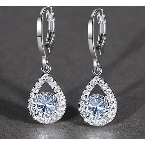 Simple Angels Tear Drop Ear Button Silver Color Shining Zircon Ear Button Womens Engagement Wedding Jewelry Birthday Gift