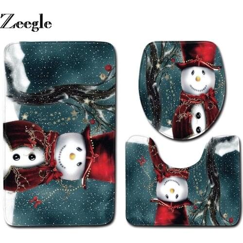 Zeegle Christmas Bath Carpet Rug 3pcs Bathroom Mat Snow Man Floor Mat Toilet Cover Absorbent Carpet For Shower Room Decoration