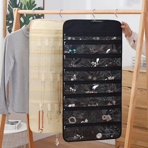 Jewelry Storage Bag Earrings Hair Accessories Necklace Hanging Dual Sided Storage Bag Transparent Oxford