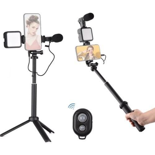 Mini LED Video Light for Phone Live Stream Vlog Shooting +Super Cardioid Condenser Microphone+Phone Clip+Tripod+Remote Shutter