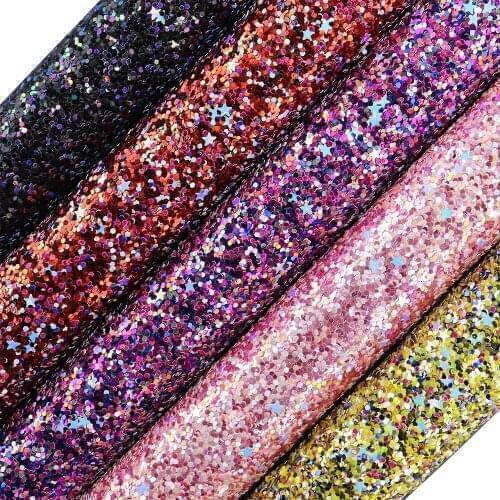 30x 134cm Multicolour Star Chunky Glitter Fabric Leather For Bows Shoes DIY AY269