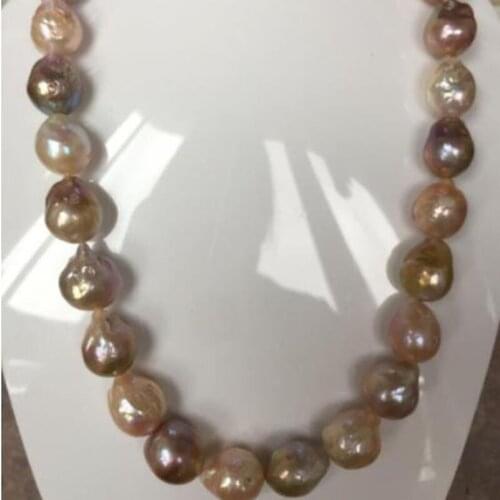 Gorgeous 13-14mm freshwater baroque multicolor pearl necklace 18inch 925silver