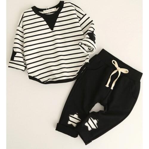 2020 Spring Toddlers Baby Girls Clothes Cotton Suit Childrens Clothing Striped Tshirt Stars Pants Sets for 1 2 3 Years Boys