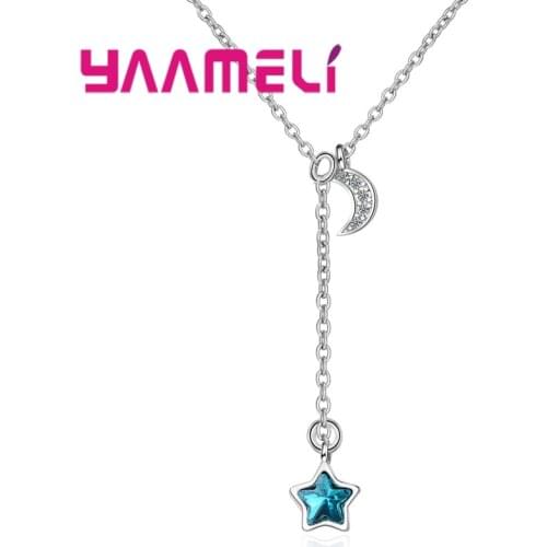 Exquisite Hot Sale Star Moon Shape Sparking CZ Stone Vintage For Sweet Girls Banquet Accessories 925 Sterling Silver Necklace