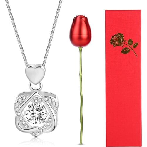 Vintage 925 Sterling Silver Necklaces Pendants Womens Neck Chain Necklace With Rose Gift Box Fine Jewelry Gift for Women 2021