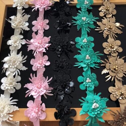 Handmade Clothes Collar Pearl Beaded Flower Patch Decoration Pu Lace Trim Dress Leather Flower Lace Collar Clothes Accessories