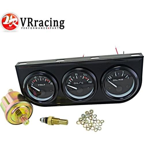 VR - 52mm Electrial Triple Kit (Voltmeter + oil Temp Gauge + Oil Pressure Gauge) Sensor Temperature Car Auto Gauge/Black/Pod