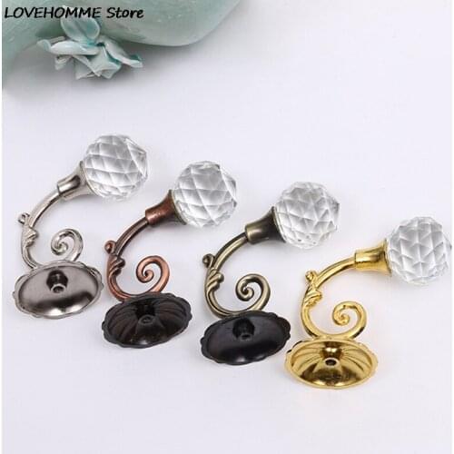 2pcs Large Metal Crystal Glass Curtain Holdback Wall Tie Back Hooks Hanger Holder Curtain Rods Accessoires