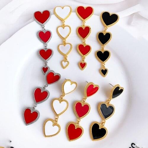 Classic Acrylic Red Heart Dangle Earring gold silver color Bohemian Love Cute Resin Long Tassel Drops Earrings For Women Jewelry