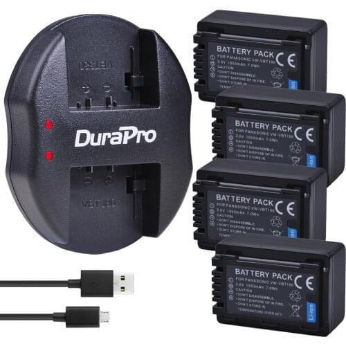 4pc VW-VBT190 VW VBT190 VBT380 Rechargeable Battery + USB Charger for Panasonic HC-V180GK,HC-WX970GK,HC-V800GK,HC-W580GK,VX11GK