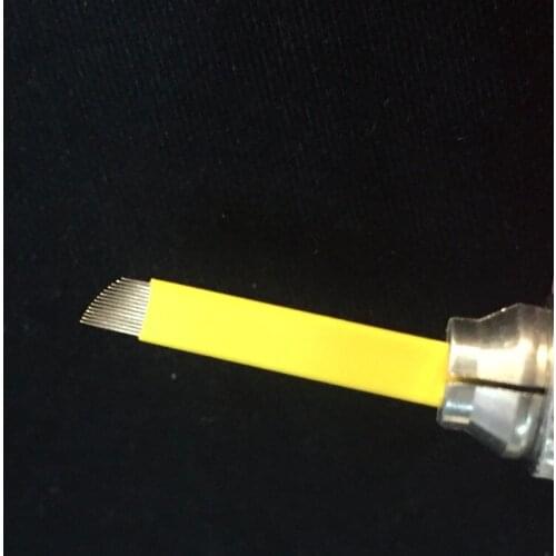 500 Pcs /Box Yellow 12 14 18 Pins Flex Permanent Makeup Manual Eyebrow Tattoo Needles Blade By Free Shipping