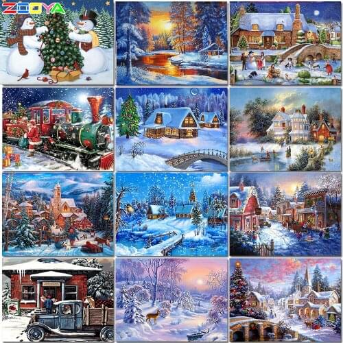 ZOOYA 5d Diamond Painting Winter Scenery Handmade Cross Stitch Diamond Mosaic Diamond Embroidered Christmas Decoration Landscape