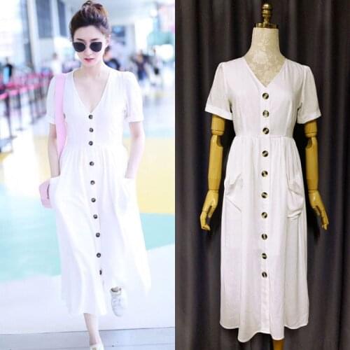 Auguswu V-neck Women Dresses