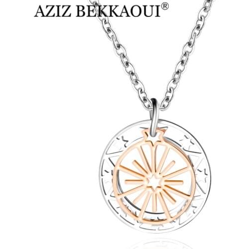 AZIZ BEKKAOUI Simple Style Rose Gold Ferris wheel Pendant Crystal Necklace Stainless Steel Round Necklace for Women Jewelry Gift