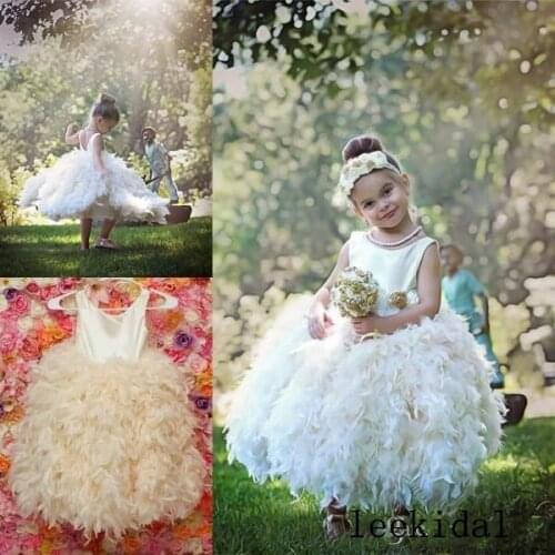 White Ivory Feather Princess Ball Gowns Luxury Feather Birthday Gowns Celebrity Gowns Infant Toddler Girls First Communion Gowns