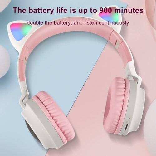 Bluetooth Headphones glowing cute LED Cat Ear Paw Girls Gift Kids Headset Wireless HIFI Stereo Bass Plug With Mic
