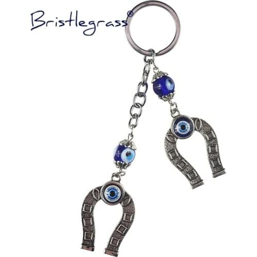 BRISTLEGRASS Turkish Blue Evil Eye Retro Horseshoes Key Chains Ring Holder Keychain Amulet Lucky Charm Pendant Blessing Protect