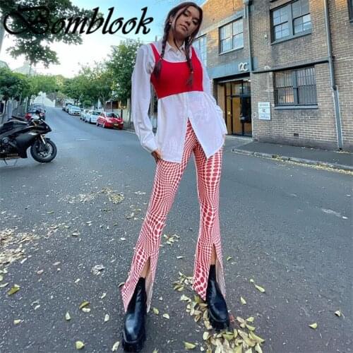 Bomblook Casual Fashion Pants Womens Summer 2021 Dot High Waist Slim Stretch Slit Pants Female Sexy Streetwears