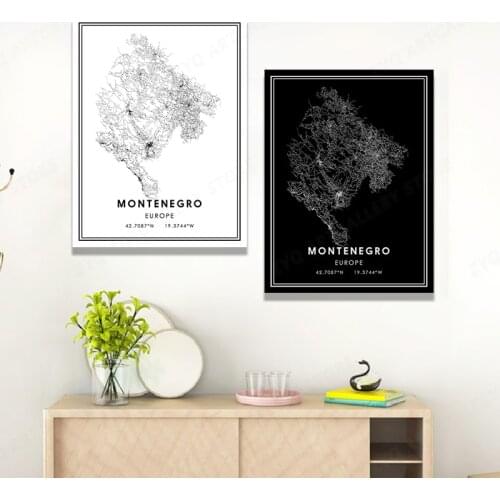 MONTENEGRO Map Canvas Prints Wall Art Pictures Painting Wall Art For Living Room Home Office Hotel Apartment Decor