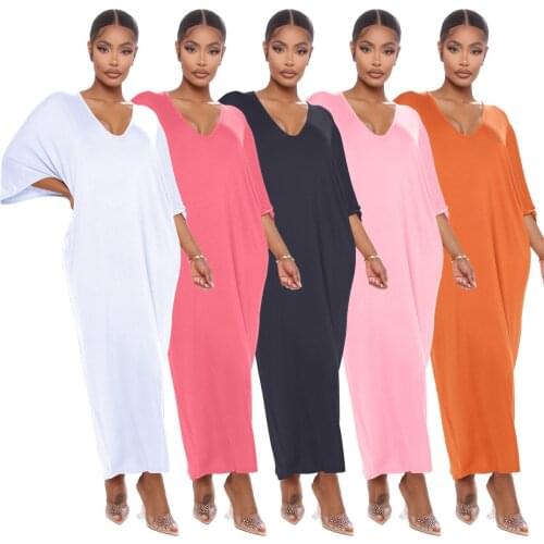 Chiclover Loungewear Dresses Women Wholesale Items V Neck Shirt Dress Loose Casual Dresses Solid Streetwear Dress Dropshipping