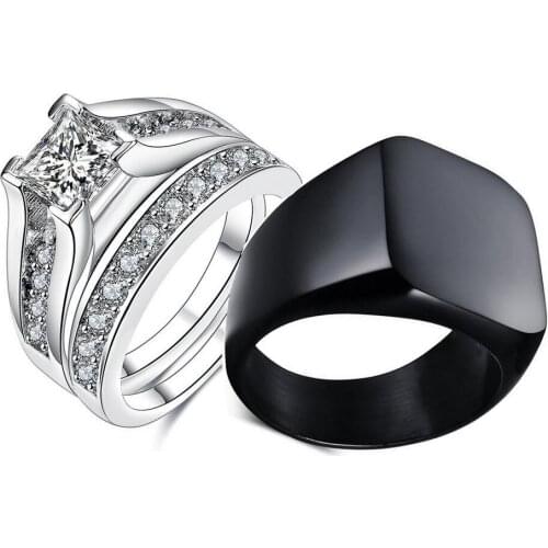 Choucong Trendy Luxury Jewelry 10KT White Gold Filled Titanium Steel 7MM Princess Cut 5A CZ Zirconia Weddiing Women Couple Rings