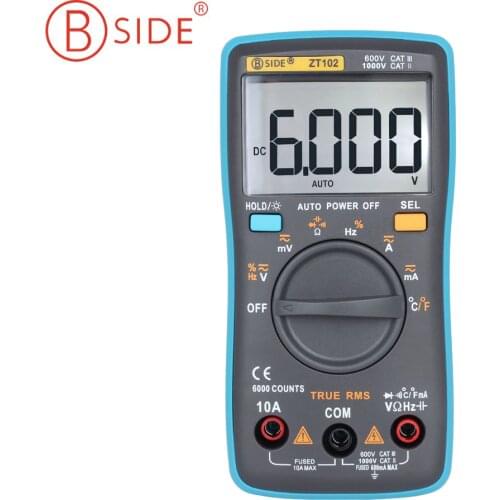 Bside ZT102 True RMS Digital Multimeter AC DC Voltage Current Temperature Ohm Frequency Capacitance Tester