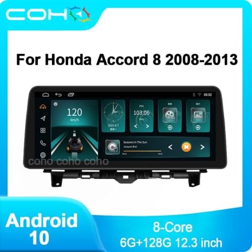 COHO For Honda Accord 8 2008-2012 12.3 INCH Car Radio Android 10 1920*720 Multimedia GPS Navigation Stereo CarPlay WiFi 4G