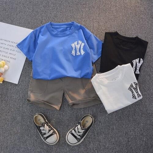 2021 Baby Summer Korean Fashion Clothing Toddler Boys Handsome Letter Print T-Shirt+Tooling Shorts Kids Girls Clothes Outfits