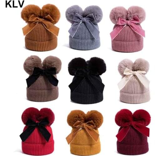 Baby Stuff Double Pompom Hat Winter Knitted Kids Baby Girl Hat Warm Thicker Children Infant Beanie Cap Bonnet 6 Month-3 Years