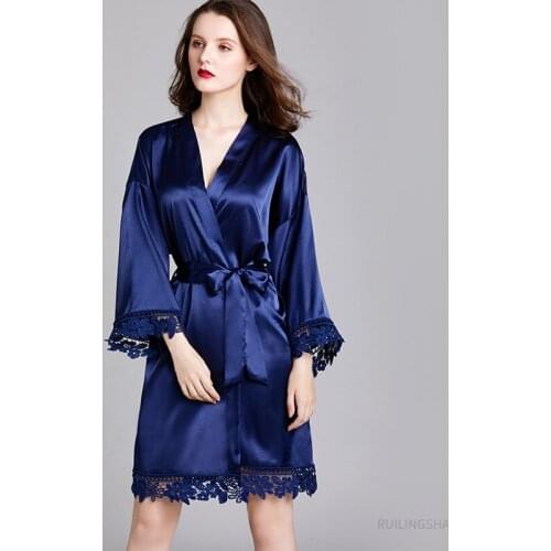 Women Summer Satin Silk Bathrobe Plus Size Sexy Kimono Robes For Men Solid Intimate Lingerie Lace Homewear Bath Robe Pijama Robe