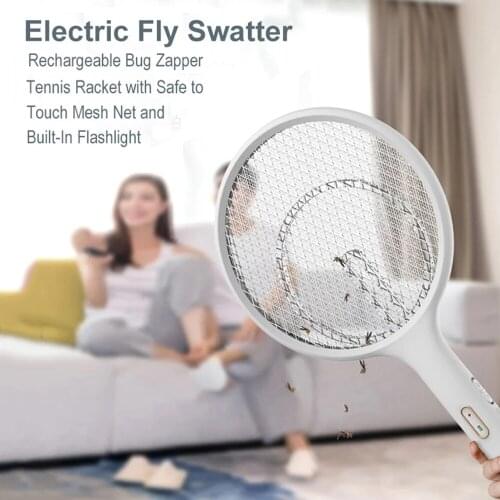Electric Fly Mosquito Racket Rechargeable Electric Fly Swatter USB Mosquitoes Killer Handheld Bug Zappers with Hanger+Stander